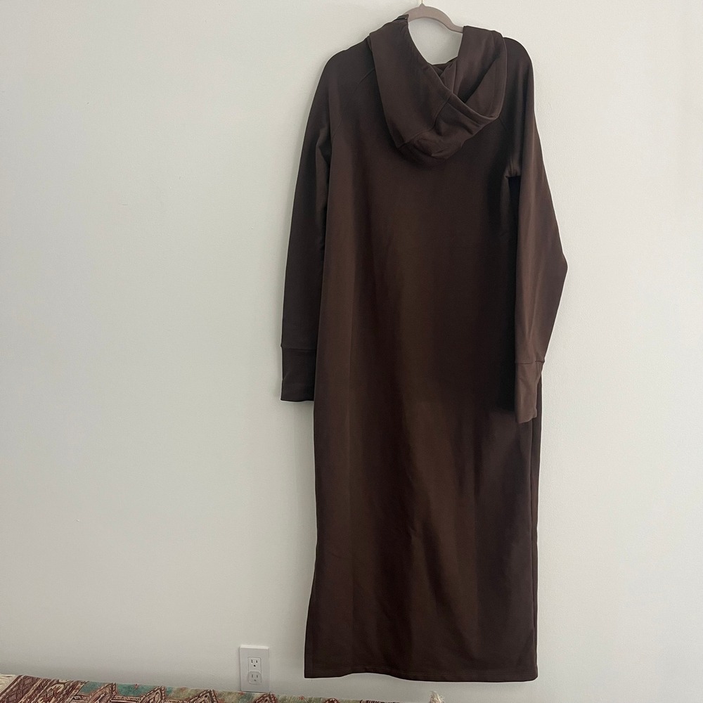 Marcella NYC Brown Asymmetric Zip Hoodie Maxi Dress Thumbhole Fleece L - Picture 4 of 8